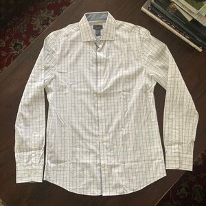 H&M White Gridded Cotton Button Doen